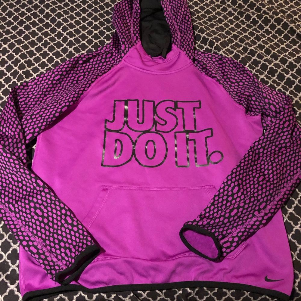 Nike Hoodie Womens Medium Sweatshirt Just Do It Spell Out Therma Fit Purple K37